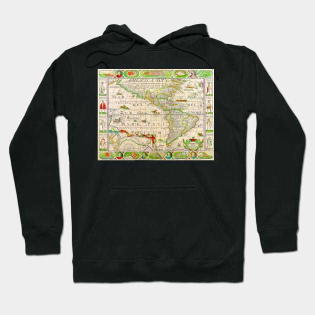 Pieter Van Den Keere - Map of America 1652 -  Ancient Worlds Hoodie by Culturio